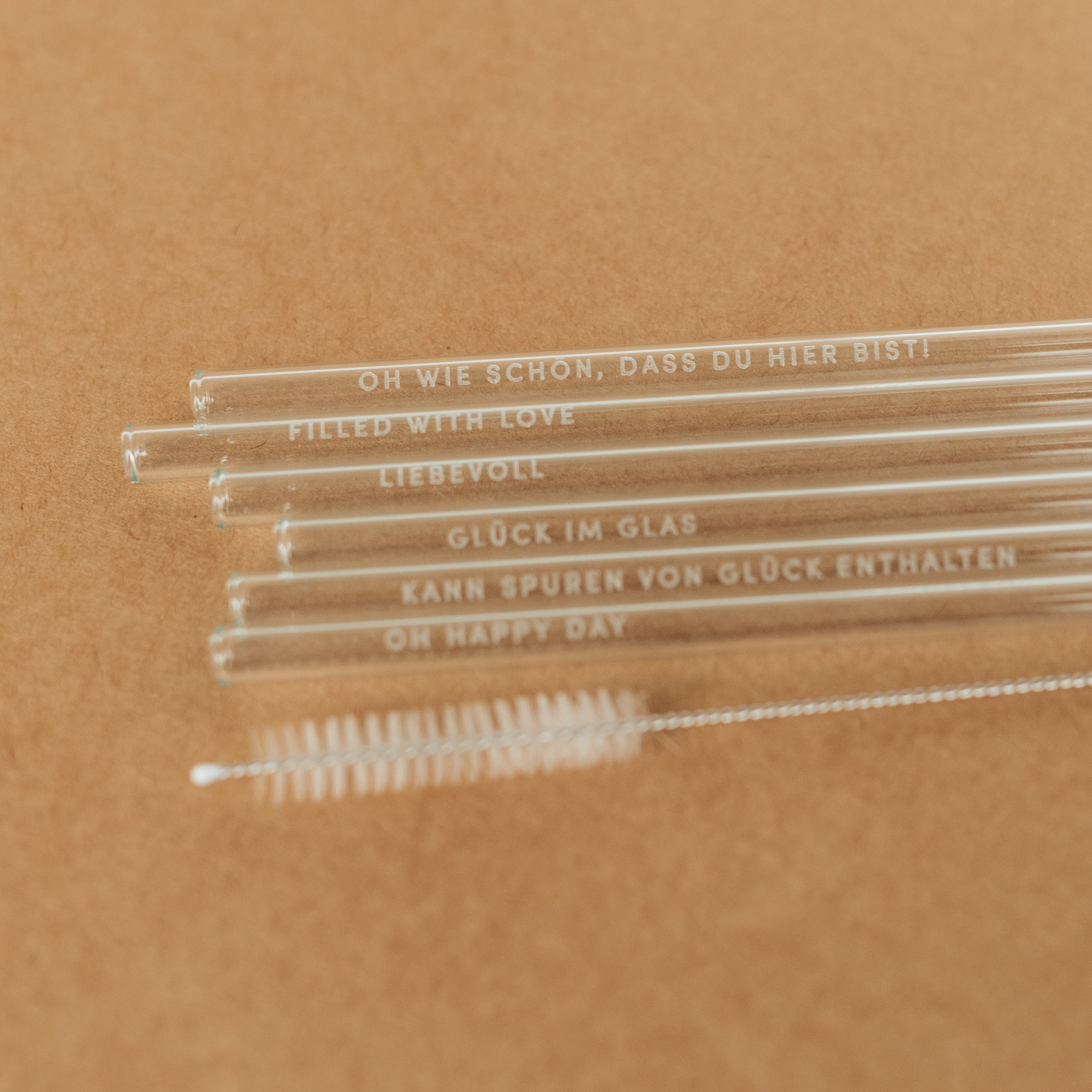 Glas-Strohhalm-Set mit Sprüchen & Reinigungsbürste